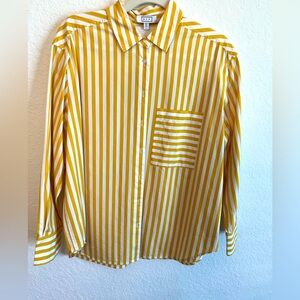AYR Button Down Striped Shirt Women’s Medium in Mac + Cheese (Yellow & White)